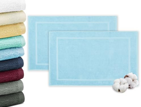 ZOLLNER 2er Set Badevorlagen in 50x70 cm - saugstarke und weiche Badematten in hellblau - angenehmer Massageeffekt - waschbar bis 60°C - für Fußbodenheizung geeignet - Baumwolle - Hotelqualität