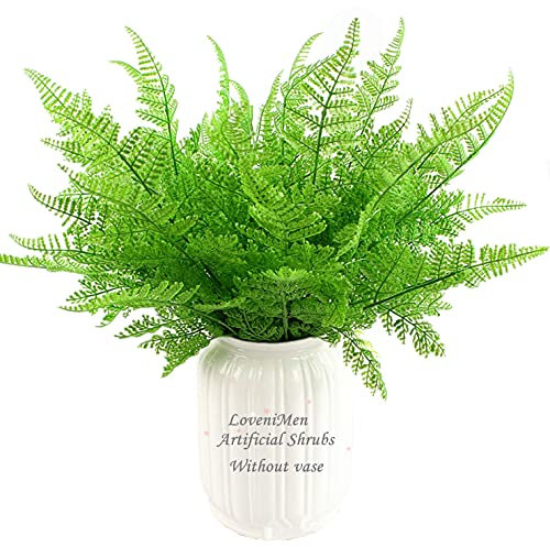 LoveniMen Kunstpflanzen, Gras, Farn, Sträucher, Blätter, künstliche für drinnen und draußen, Heimdekoration, Garten, Veranda, Pflanzen, Füller, Tischdekoration, Arrangements, DIY-Dekoration, 4 Stück