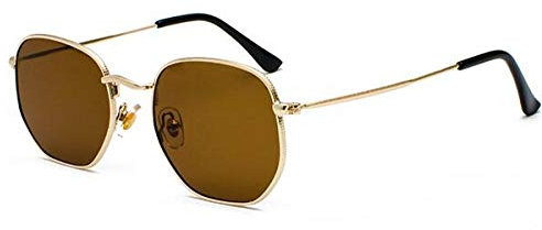 WQZYY&ASDCD Sonnenbrille Herren Damen Männer Sonnenbrillen Sechseck Frauen Metallrahmen Angelbrille Gold Tee Brille Uv400-Gold_Tea