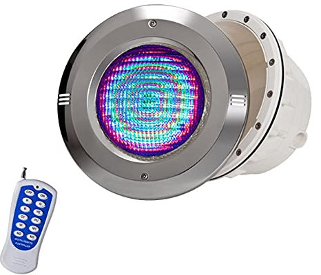 Foco Piscina Sumergible con Nicho PAR56 Material de Acero Inoxidable 12V AC IP68 Lámpara Subacuática Empotrada para Piscina con Tipo Film 100% Impermeable (Color : RGB+remote Control, Size : 18W)