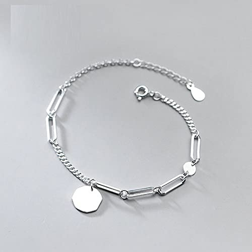 925 Sterlingsilber Armkette,925 Sterling Silber Glänzende Asymmetrie Karten Charme Panzerkette Vintage Einzigartige Armreif Einstellbare Bff Lucky Knöchel Armband Für Männer Frauen Ewigkeit Schm