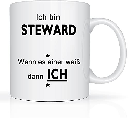 Print-Klex Berufstasse mit Steward Motiv Bedruckt Steward Tasse für Beruf Geschenk Kaffeebecher Geschenktasse Teetasse Arbeitstasse Arbeitsbecher mit Druck 330ml Beruf Tasse
