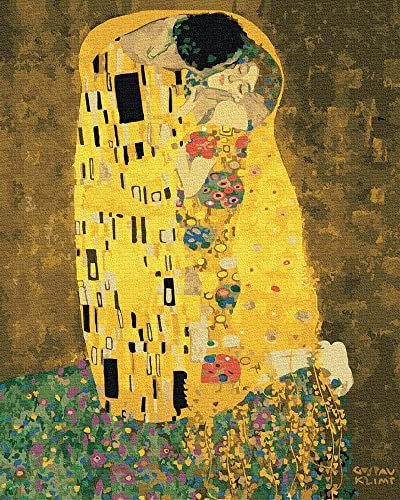 Artnapi Malen nach Zahlen Erwachsene mit Rahmen | DIY Handgemalt | Der Kuss Gustav Klimt | Kit für Anfänger und Erwachsene | Set inklusive Acrylfarben & Pinsel | 40x50cm Leinwand | Ideal als Geschenk