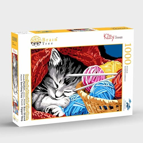 Brain Tree - Kitty Snooze 1000 Piece Puzzle for Adults: With Droplet Technology for Anti Glare & Soft Touch