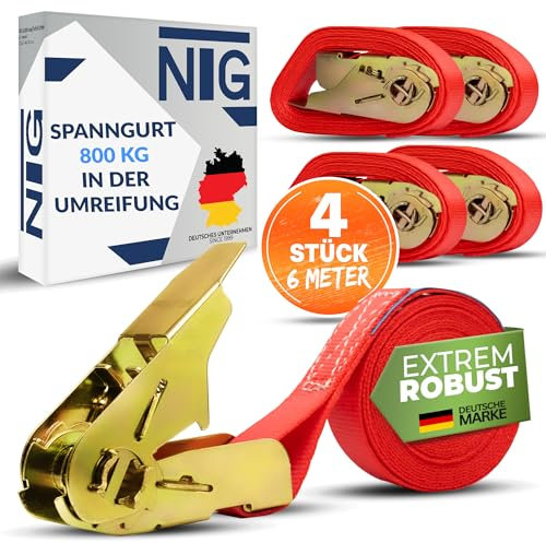 NTG 4-20 Stück | 800kg | 4m und 6m | Spanngurte mit Ratsche | einteilig | 1 teilig | Ratschengurte | DIN EN 12195-2 | Zurrgurte | 25mm | 800 daN | 0,8t (4 Stück 6 Meter)
