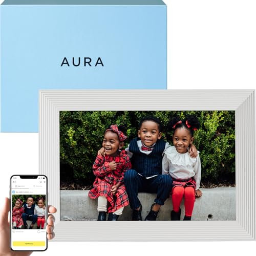 Aura Carver Intelligenter digitaler Bilderrahmen 10,1 Zoll HD WLAN Cloud Digitaler Fotorahmen, Kostenloser unbegrenzter Speicherplatz, Fotos von überall aus senden – Sea Salt