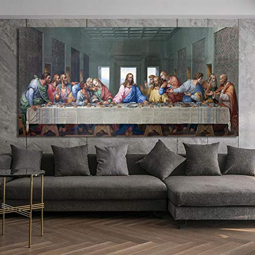 HSFFBHFBH Da Vinci berühmt Das letzte Abendmahl von Leonardo Poster und Drucke Wandkunst Leinwand Gemälde für Wohnzimmer Dekoration Bild 65 x 130 cm (26 x 52) Innenrahmen