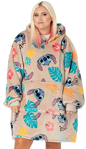 Lilo & Stitch Vuddie Oversized Blanket Hoodie Damen | Damen Ananas Blume Flauschiger Sherpa Fleece Pullover | Einheitsgröße Sweatshirt mit großer Tasche, grau, One Size