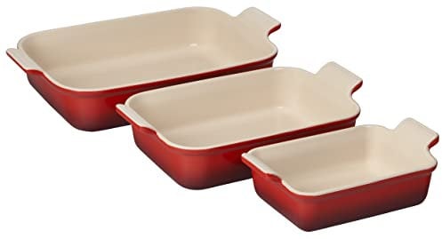 Le Creuset Set 3 piatti rettangolari in gres Heritage, colore: ciliegia