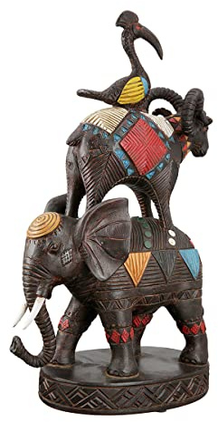 Casablanca Deko Figur Tierfigur Skulptur aus Kunstharz - Elefant Widder Tukan - Dekoration Wohnzimmer - braun mit bunten Ornamenten - Höhe 40 cm