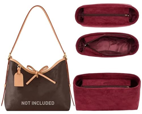 OAikor Carryall PM-Einsatz-Organizer, Samtbeutelorganizer-Einsatz, kompatibel mit LV-Carryall und mehr, stabiler goldfarbener Reißverschluss, perfekt für Handtasche geformt und ordentlich (klein, rot)