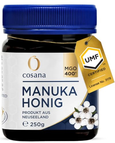 Cosana Manuka Honig 400+ MGO, UMF 13+, direkt aus Neuseeland, 250g | Echtheit zertifiziert durch UMF, QR-Rückverfolgbar, Laborgeprüft, Eigene Abfüllanlage NZ, 100% Pur, Naturbelassen