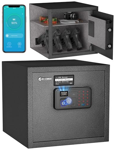 Billconch Smart Gun Safe for Multiple Pistols - Automatic Lock Safe Box with LCD Display/Voice Guide, Quick Access Unlock with Fingerprint/Keypad/Key/App, Biometric Handgun Safe for Money Valuables