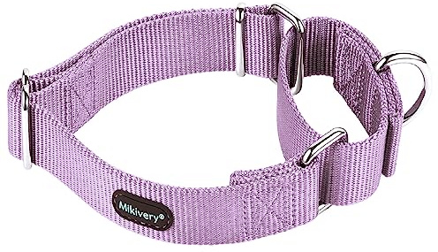 Mikivery Martingale Dog Collars Nylon Adjustable and Safety Choke Training Violet Comfortable Pet Collar for Medium and Large Dogs