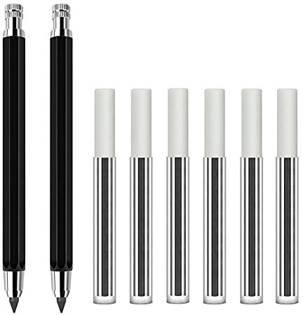 Zpoicaegn 2 Stück 5,6 mm Minenhalter Automatischer Druckbleistift mit Spitzer und Kohlemine, 6 Stück extra Minen