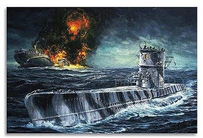 Vintage WWII Kriegsschiff Deutsches U-Boot U-82 dekoratives Gemälde Leinwand Kunst Bild 30 x 45 cm