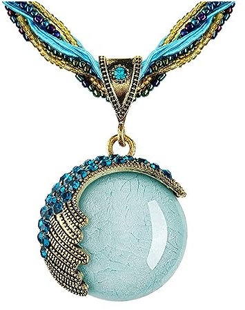 GAUEIOUR Bohemian Stone Pendant Necklace,Bohemian Turquoise Multi layered Rice Bead Necklace, Adjustable Alloy Jewelry Necklaces, Fashion Travel Commemorative Jewelry Gifts