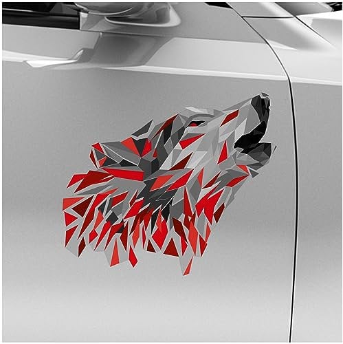 Finest Folia Polygon Tier Aufkleber Hologramm Sticker Tiere Motiv Geometrisch selbstklebend art Kunst Auto Motorrad Laptop Wand Dekor wetterfest R211-02 (Rot, 20cm Wolf)