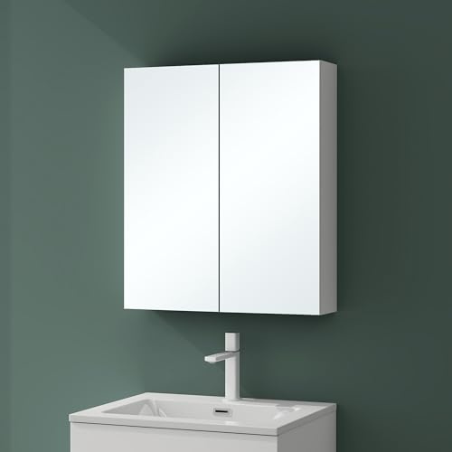 Mai & Mai Spiegelschrank mit 2 Spiegeltüren Badezimmerschrank 60x15x70 cm | Hängeschrank Bad Badezimmerspiegel in Weiß matt, Spiegelschrank-02
