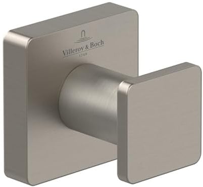 Villeroy & Boch Elements - Striking Handtuchhaken, Handtuchhalter für Wandmontage, Wandhaken aus Messing, Zubehör Bad, Badhaken eckig, 45 x 44 x 45 mm, Brushed Nickel Matt