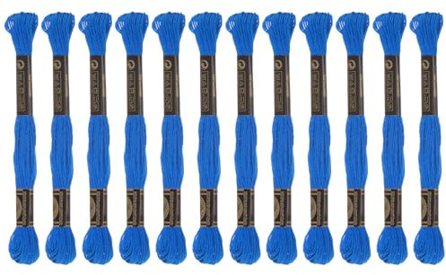 sourcing map 12 Stränge Stickgarn à 8m Lang Baumwolle Thread für Stickprojekte Armbänder Basteln Embroidery Kreuzstich Häkeln (Blau)