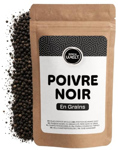 Spicy Welt Poivre Noir Entier (250g) – Grains de Poivre Noir pour Moulin | Idéal Viande, Sauce, Marinade & Bouillon | Arôme Puissant | 100% Naturel, Sans Additifs