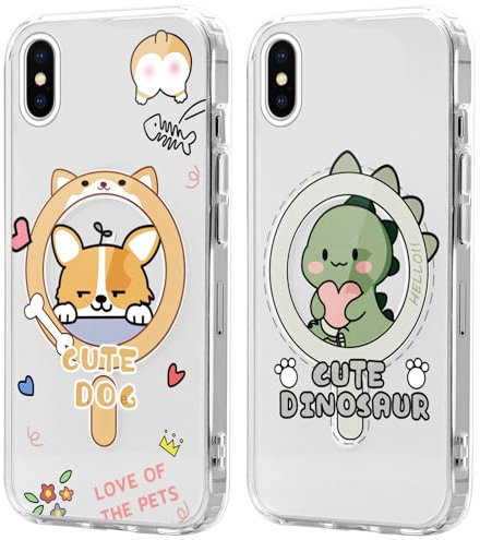 Xylota 2 Stück Magnetisch Hülle für iPhone XR 6.1 '' [Kompatibel mit MagSafe], Mädchen Aesthetic Muster Design Klare Handyhülle, Transparent TPU Stoßfeste Schutzhülle für iPhone XR, Niedlich