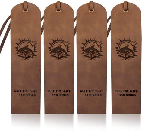 MAYJOYDIY 4 Stück Delfin Wellen Leder Lesezeichen Meeresleben Seitenmarker 5×18cm Lineal Mit Wellen Büchertext Handgefertigtes Vintage Lesezeichen Zum Lesen Bücherwürmer Schriftsteller Geschenke