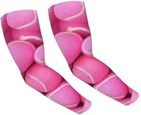 Wratle Kühlende Sportschutz-Armstulpen für Damen, Herren, Kinder, leuchtend rosa Tennisbälle, Schwarz , One size
