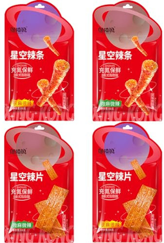 McKona Big Latiao Lot de 4 paquets de bandes de gluten, épicées, épicées, collations chinoises épicées, collation de blé épicée, bandes chaudes classiques pour le bureau, collation décontractée (88 g