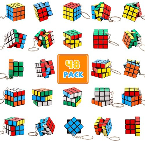 48 Stück Mini Zauberwürfel mit Schlüsselanhänger, 3x3 Puzzle Würfel Set (3 cm), Stressabbau Spielzeug, Kinder Geburtstagsgeschenke, Partygeschenke, Weihnachtsfüller für Jungen Mädchen