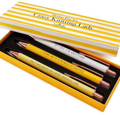LOVE GIFTS®: A Funny Knitting Gift, Perfect For A Birthday, Containing 3 Novelty Ballpoint Pens With Knitting Quotes, Beautifully Packaged And Sold By An UK Award Winning Retailer