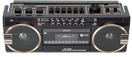 Lychee Tragbarer Kassettenrekorder, Vintage-Kassettenrekorder mit AM/FM/SW-Radio, eingebautem Lautsprecher, AC/DC, 3,5 mm Kopfhörerbuchse, unterstützt SD-Karte/USB-Eingang (Schwarz)
