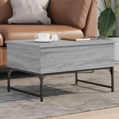 Baziroo Couchtisch 70x50x 40 cm Wartebereich Tisch Holzmöbel Telefontisch Kaffeetisch Satztisch Sofatisch Beistelltisch Holz Wohnzimmertisch Holzwerkstoff und Metall Grau Sonoma