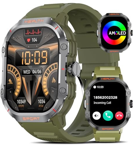 Smartwatch Uomo Rispondi/Effettua Chiamate, 2.01 Always On Display AMOLED Orologio Fitness con 24H Cardiofrequenzimetro/123+ Sportive/Sonno/SpO2/Activity Fitness Tracker per Android iOS, Verde