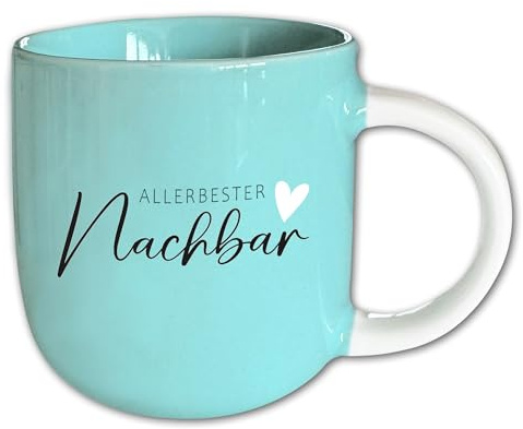 Tasse mit Spruch T126 ″Allerbester Nachbar″ Porzellan Blau Motivtasse Geschenk 340 ml