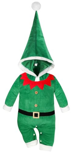 Unisexo Disfraz de Elfo Ropa,Disfraz Papa Noel Bebe Niño Recién Nacido Mono Bebe niñas y niños Mi Primera Navidad