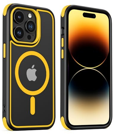 MobNano Magnetic Case For iPhone 13 Pro 6.1-Inch [Support MagSafe Wireless Charging] Shockproof Phone Bumper Cover - Black/Yellow