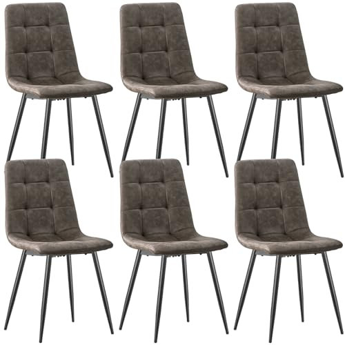 ANVOFONG Esszimmerstühle 6er Set,küchenstühle mit Metallfuß,für Stühle Esszimmer, Wohnzimmer, Küche, Schlafzimmer und Empfangsraum-Dunkelbraun