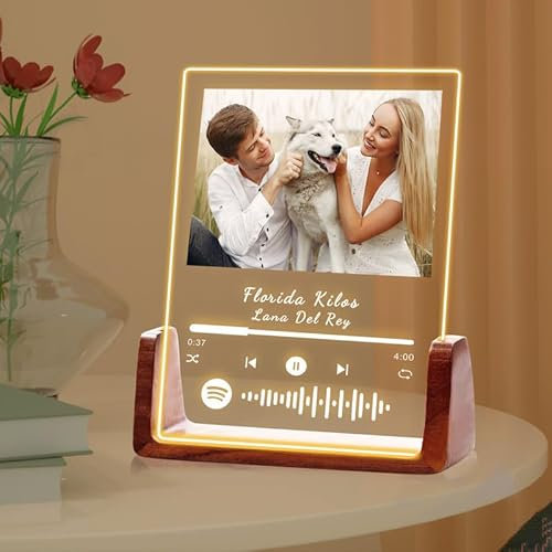 Placa Spotify Personalizada -Regalos Personalizados con Foto y Código de Spotify Regalo para Mujer Pareja Novio San Valentín Aniversario Navidad (4 tamaños: 15-25 cm)