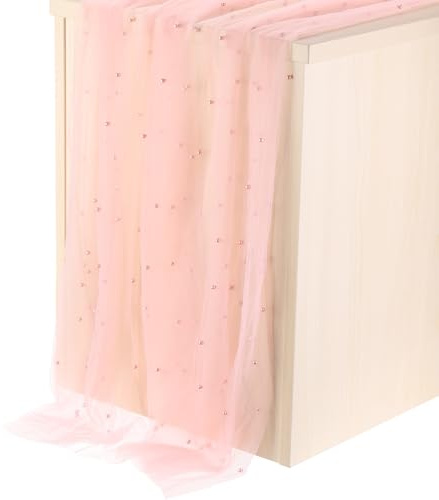 PATIKIL 10Ft Perlen Tischläufer, transparenter Tüllstoff Spitze Dekor, Pink