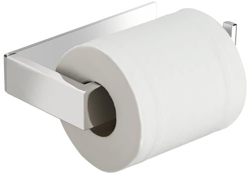 SAYAYO Toilet Roll Holder Self Adhesive Wall Mounted Sticky Polished Chrome Toilet Paper Holder Without Screws No Drill for Bathroom Kitchen SUS304 Stainless Steel Square Design