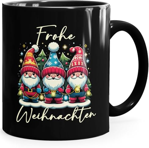 MoonWorks® Tasse Schriftzug Frohe Weihnachten Wichtel Aufdruck Geschenkidee Kollegen Bürotasse Schwarz standard