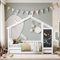 WOBOPCG Kinderbett 90x200 Hausform, Kinder Bett mit Rausfallschutz, Kinderbett mit Schreibtafel, Bodenbett für Kinder, Bodenbett mit Ausziehbett, Massivholzbett mit Schubladen(Stil 3, Weiß)