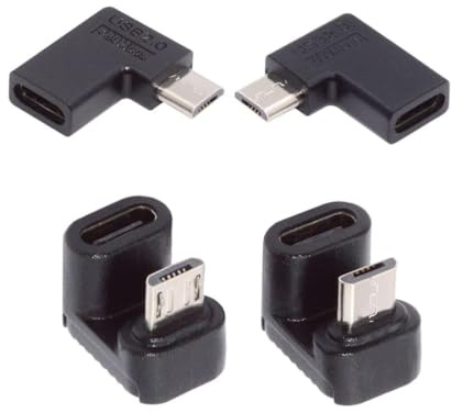Strhowill 4Packs Micro USB 2.0 Connector Micro USB Male to USB C Female 90/180 Degree Angled Connector Adapter for Charging or Data Transfer,(5V2A) 10W 480Mbps(Four Angled 4Pcs) | USB 2.0 Connector, 4 angles(L/R/Up/Down), Charging or Data Transfer, 5V2A 10W 480Mbps