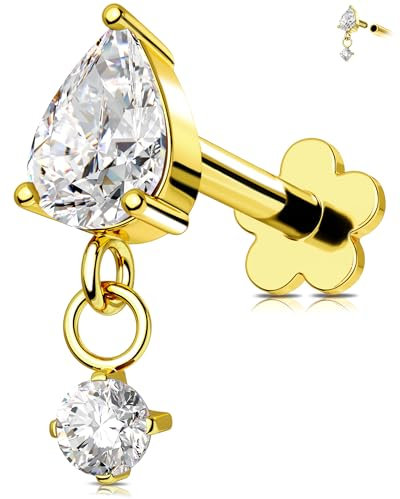 OUFER 16G Innengewinde Gold Knorpel Ohrpiercing Chirurgenstahl 316L Ohrpiercing Helix 6 mm Dangle Conch Piercing Ring Klar CZ Tragus Piercing für Frauen Helix Ring