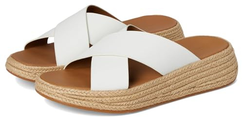 Fitflop F-Mode Espadrille Leather Flatform Cross Slides WIT - Größe 42