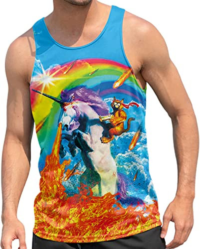 RAISEVERN Tank Top Herren Pferd Regenbogen Gym Tanktop Ärmelloses Muskelshirts Sommer 3D Witzig Grafik Rave Trägershirt Sport Unterhemd Achselshirts, L