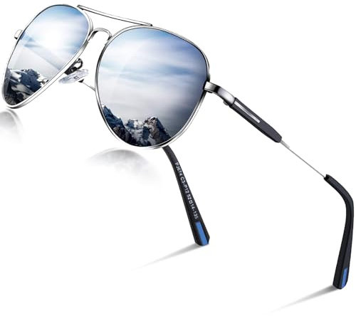 DADA-PRO Sonnenbrille Herren Polarisiert Pilotenbrille Damen Metallrahmen Retro Fliegerbrille UV400 Schutz Polarized Sunglasses Men Women (Silber/Verspiegelt)