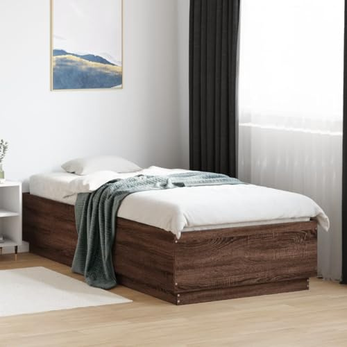 KTHLBRH Bettgestell Familienbett Doppelbett Schlafzimmer möbel Bettgestell mit LED Braun Eichen-Optik 90x200 cm Holzwerkstoff